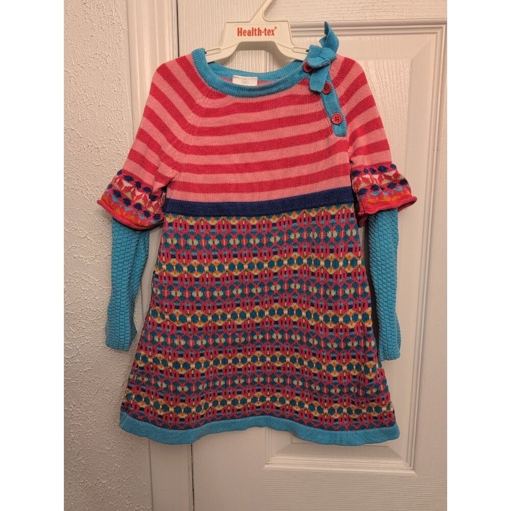 Hanna Andersson Dress Baby Girl Sz 80 24m Multicolor Sweater Long Sleeve Knit